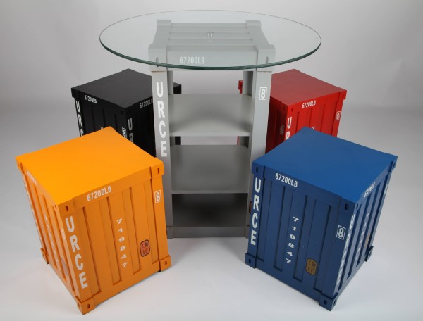 5-er Set Design-Möbel "Container", Tisch, Stuhl, Retro, 41/71cm