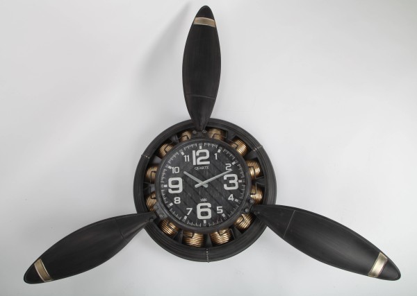 Design-Wanduhr "Flugzeug-Propeller" aus Metall, Retro, schwarz, 118cm