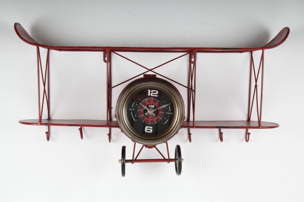 Design-Wanduhr "Flugzeug", Schlüsselboard aus Metall, rot, 37cm