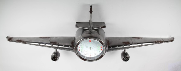 Design-Wanduhr "Flugzeug" aus Metall, Retro, silber, 59cm