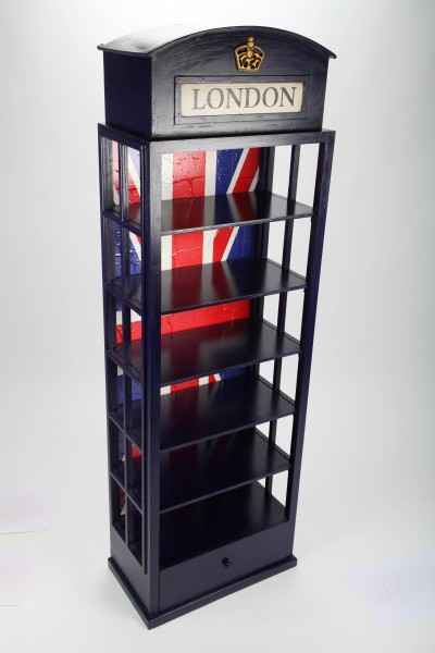 Design-Regal "London", Regal aus Holz, Lifestyle-Möbel im Retrolook, Schublade, blau, 146cm