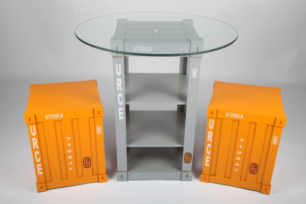 3-er Set Design-Möbel "Container", Tisch, Stuhl, Retro, 41/71cm